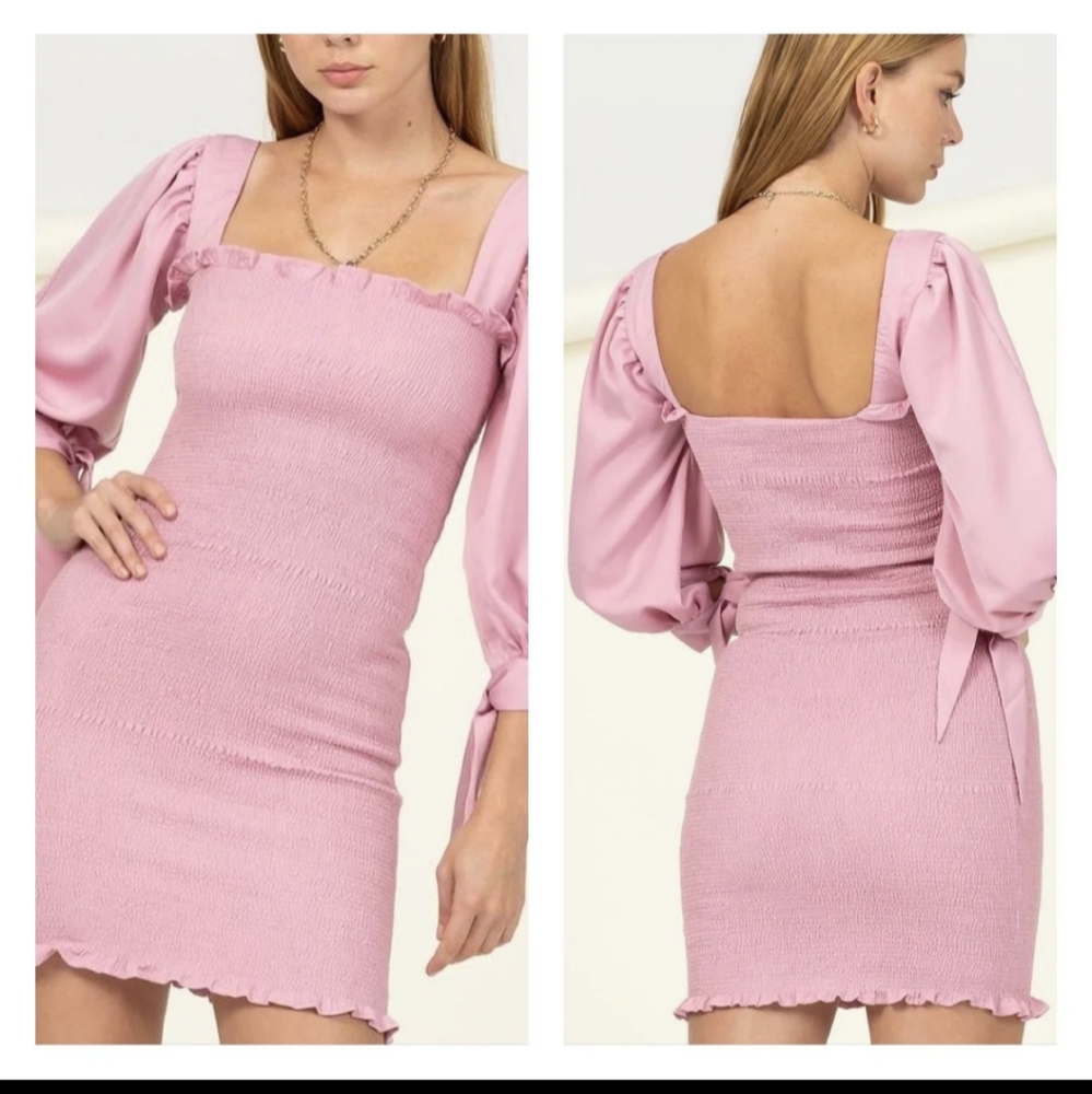 Pink Smocked Mini Dress
